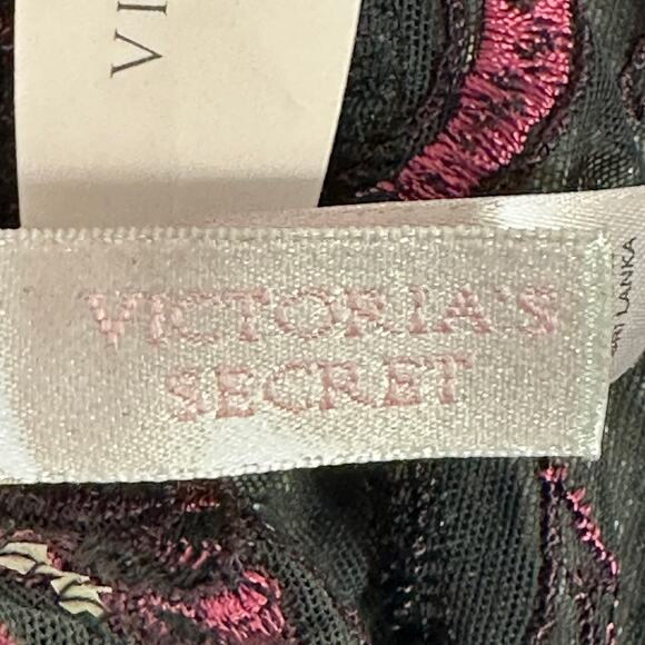 NWT Victoria’s Secret Bra Panty Set Womens 36C L Black Burgundy Floral Sheer - Picture 5 of 7